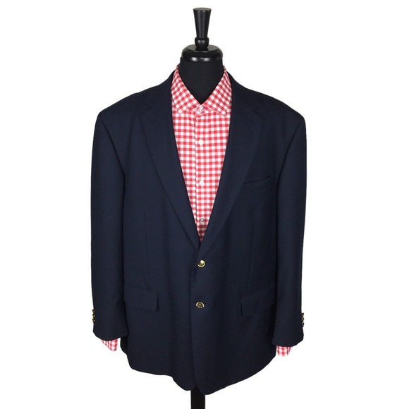 Stafford Gold Buttons Blue Polyester/Wool Mens Blazer Sport Coat Jacket Size 48R